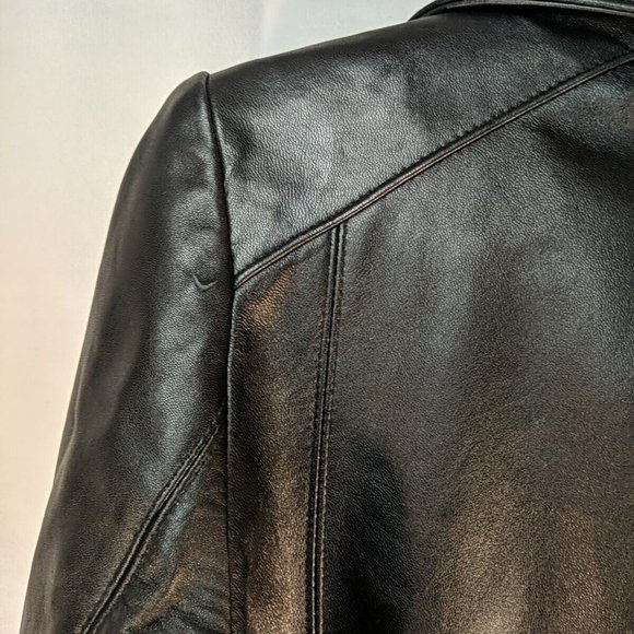 Pelle Studio Genuine Leather Black Jacket Coat Full zip collared Women's Small S - Picture 11 of 16